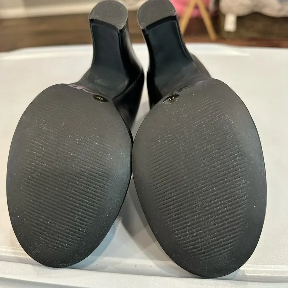 GIANNI Bini black‎ leather highstep rounded toe retro look pumps size 6 - Picture 7 of 8